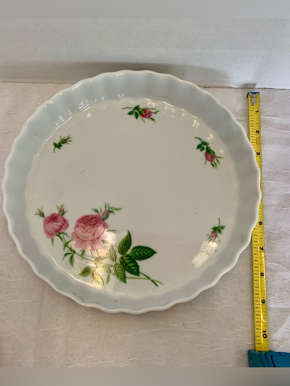 Christineholm Porcelain Rose Fluted Quiche Tart Pie Plate 9.5" Baking Dish EUC